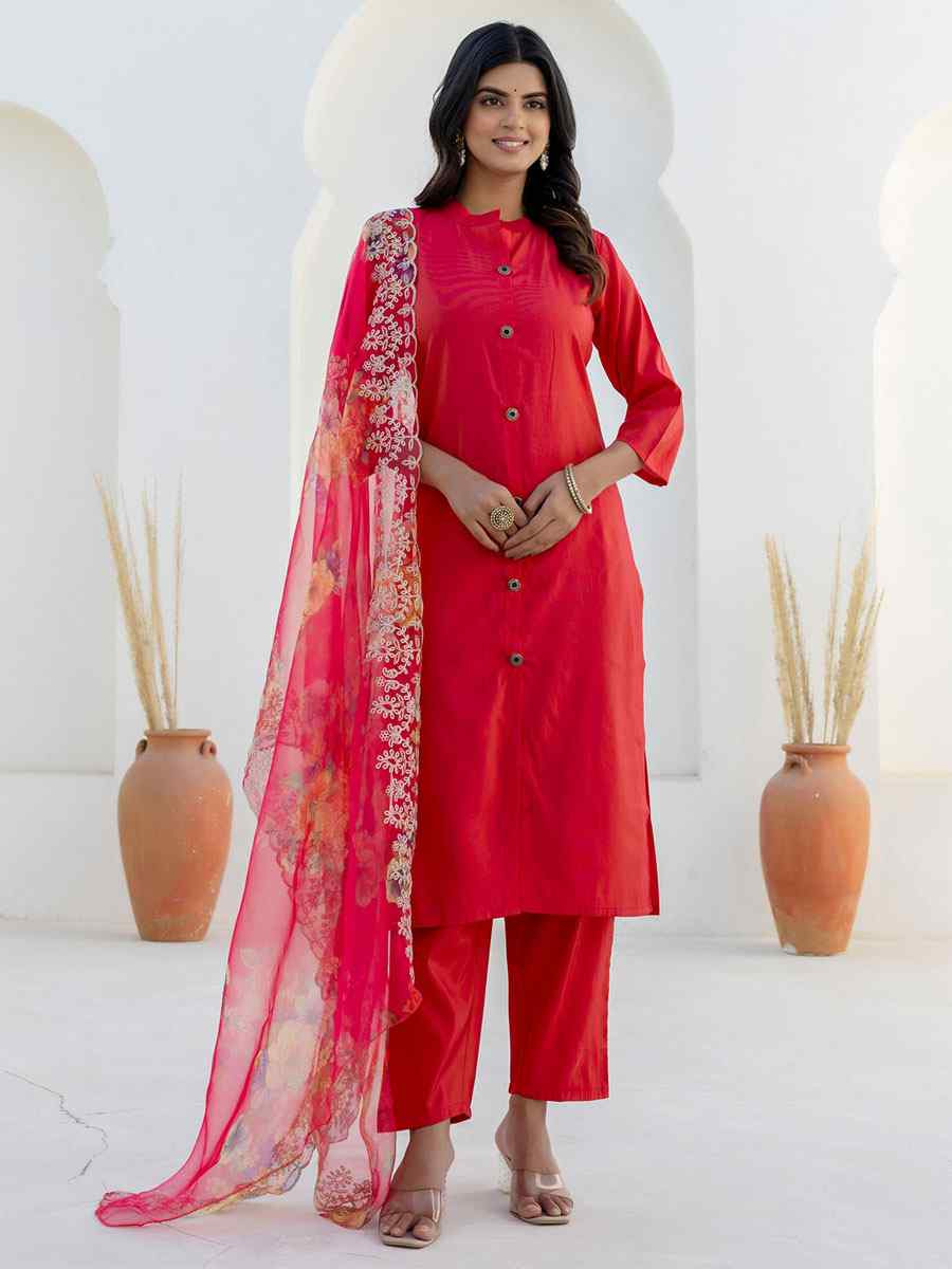 Rani Pink Shimmer Silk Embroidery Party Wedding Festival Casual Ready Pant Salwar Kameez