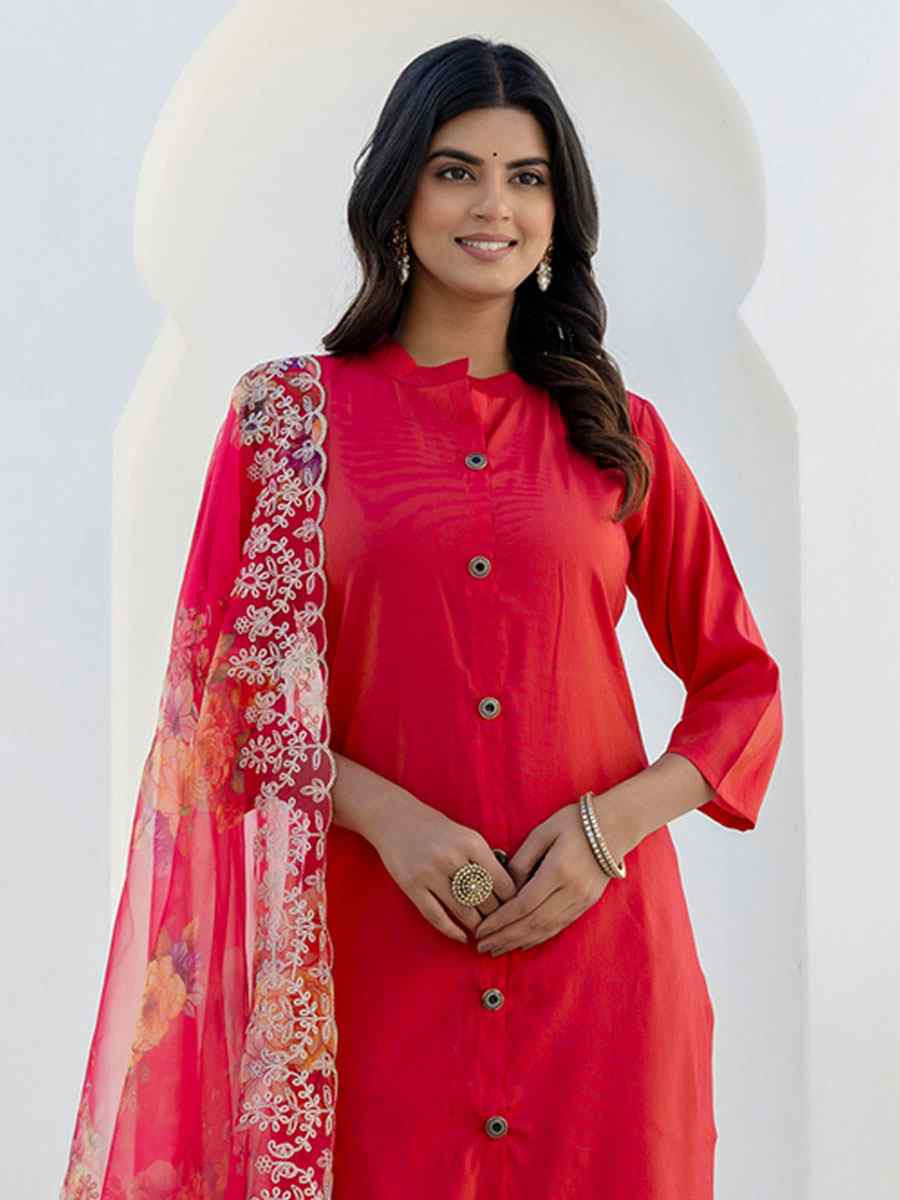 Rani Pink Shimmer Silk Embroidery Party Wedding Festival Casual Ready Pant Salwar Kameez