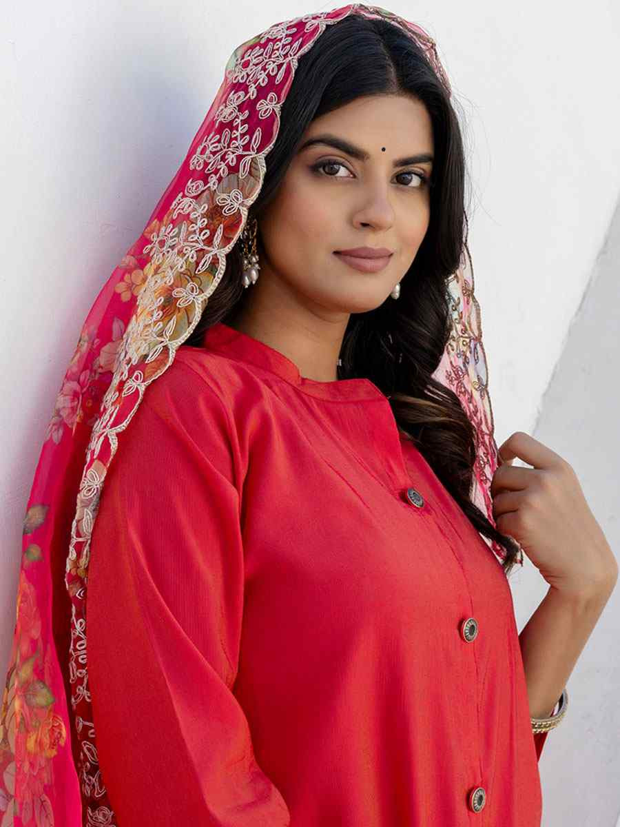 Rani Pink Shimmer Silk Embroidery Party Wedding Festival Casual Ready Pant Salwar Kameez