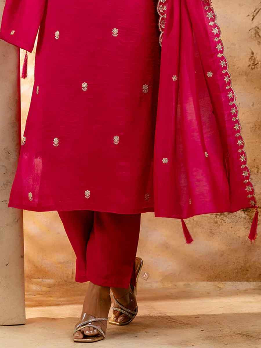 Rani Pink Silk Blend Embroidered Festival Casual Ready Pant Salwar Kameez