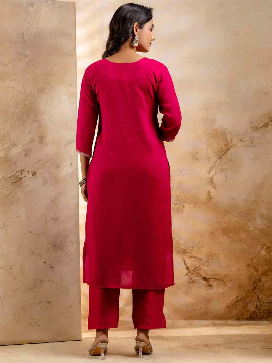 Rani Pink Silk Blend Embroidered Festival Casual Ready Pant Salwar Kameez