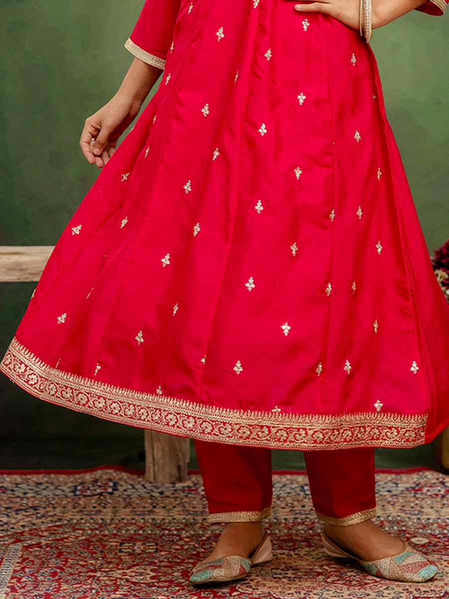Rani Pink Silk Blend Embroidery Party Wedding Festival Casual Ready Pant Salwar Kameez