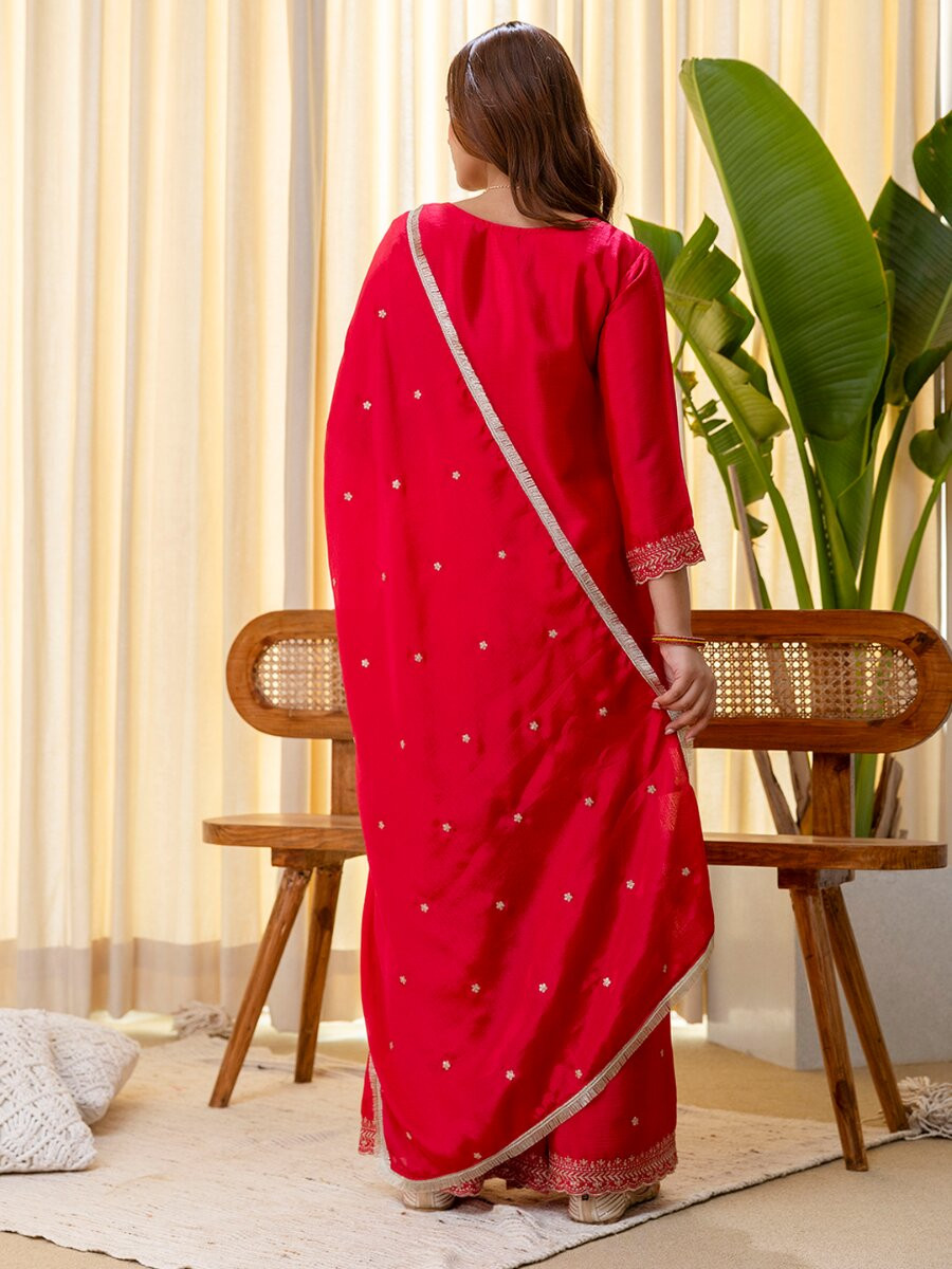 Rani Pink Silk Blend Embroidery Wedding Festival Party Ready Palazzo Pant Salwar Kameez