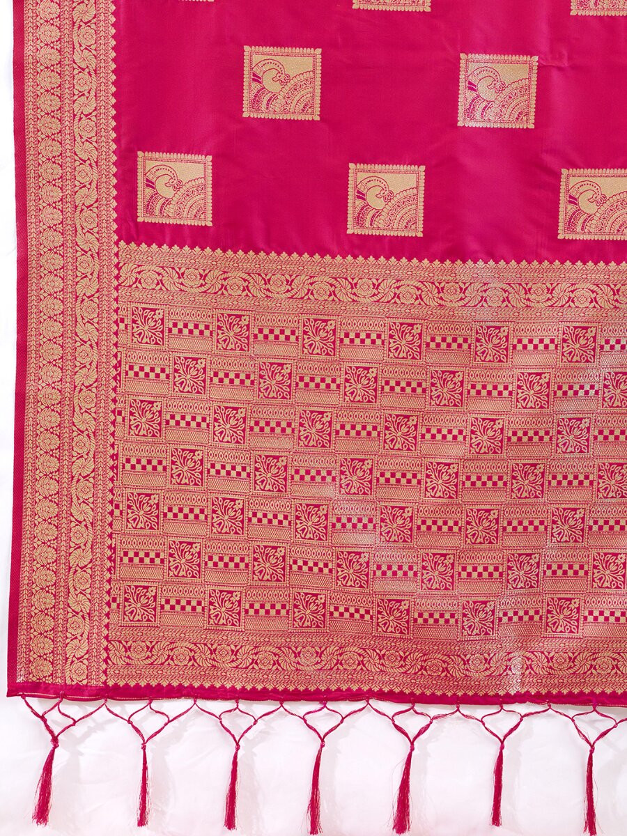 Rani Pink Silk Blend Zari Wedding Reception Party Festival Casual Heavy Border Sarees