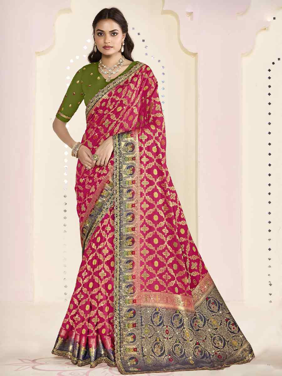 Rani Pink Silk Embroidered Festival Wedding Fancy Heavy Border Saree