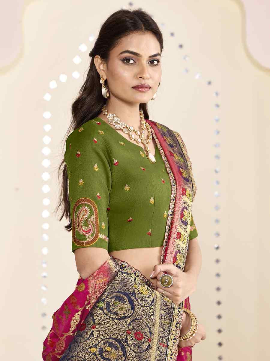 Rani Pink Silk Embroidered Festival Wedding Fancy Heavy Border Saree