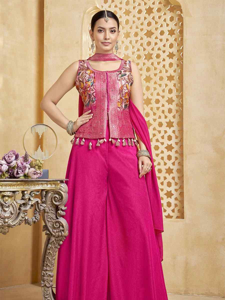 Rani Pink Silk Embroidery Party Wedding Festival Casual Ready Palazzo Pant Salwar Kameez