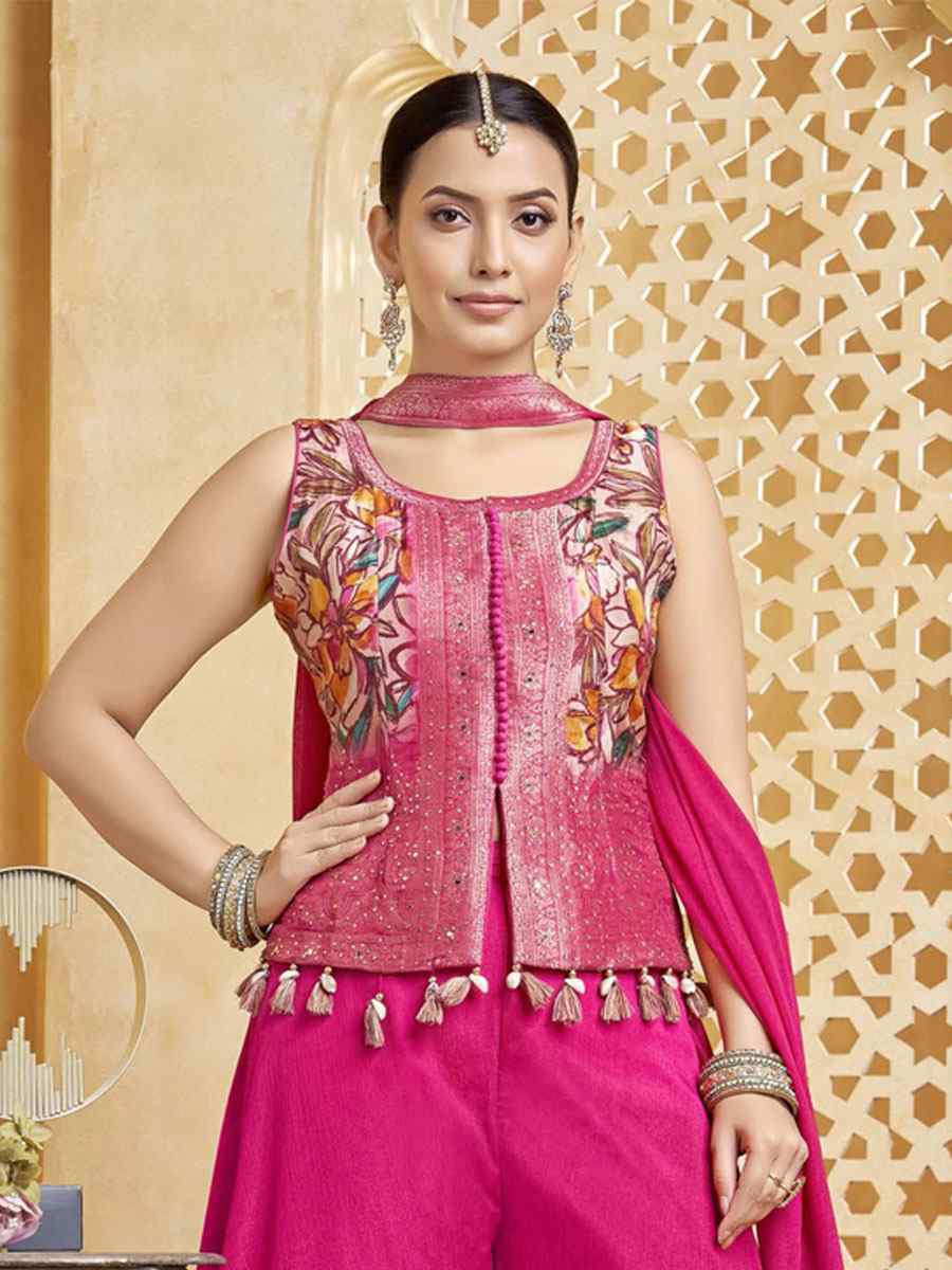 Rani Pink Silk Embroidery Party Wedding Festival Casual Ready Palazzo Pant Salwar Kameez