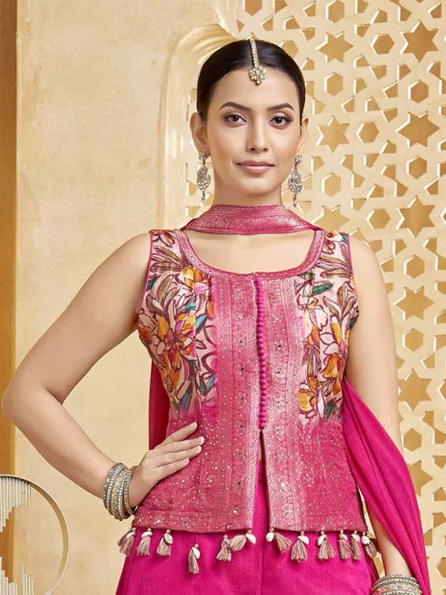 Rani Pink Silk Embroidery Party Wedding Festival Casual Ready Palazzo Pant Salwar Kameez