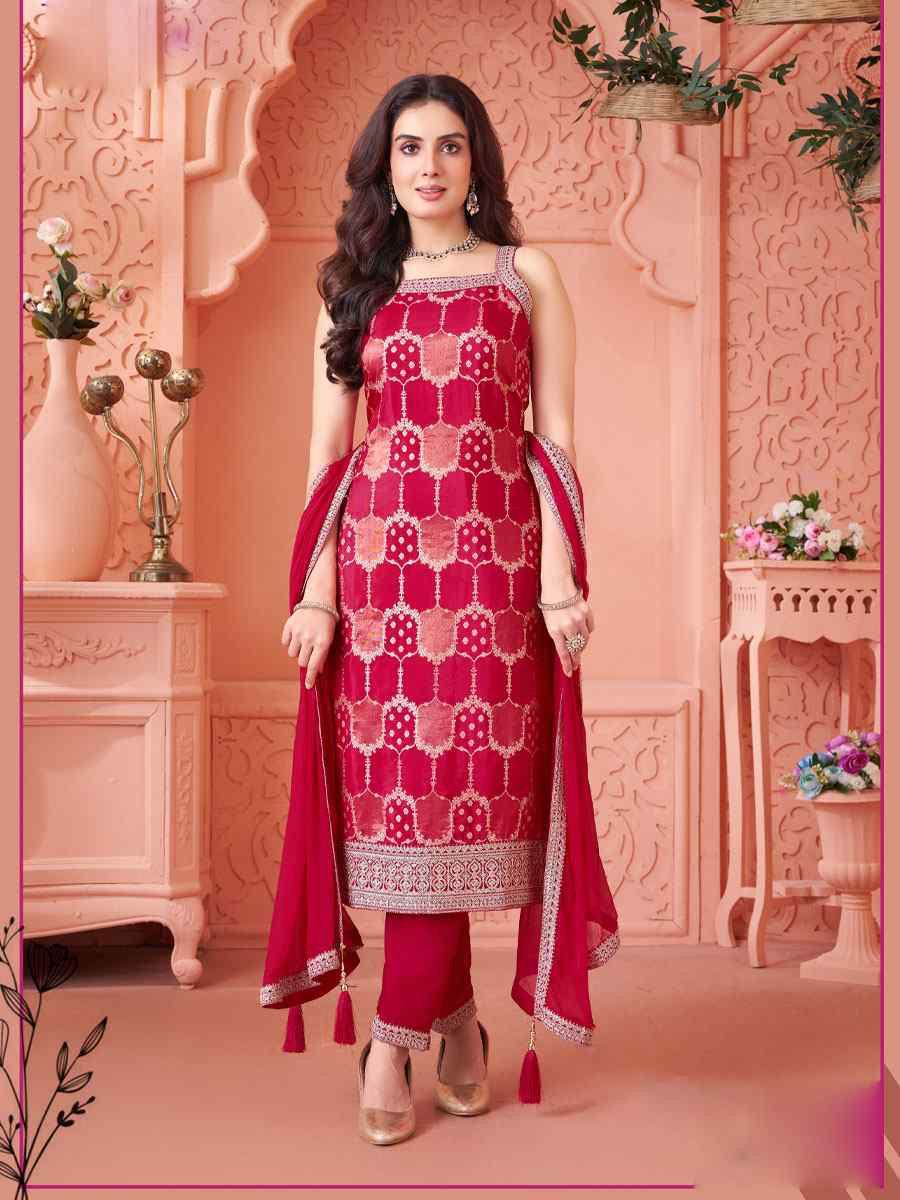 Rani Pink Silk Embroidery Party Wedding Festival Casual Ready Pant Salwar Kameez