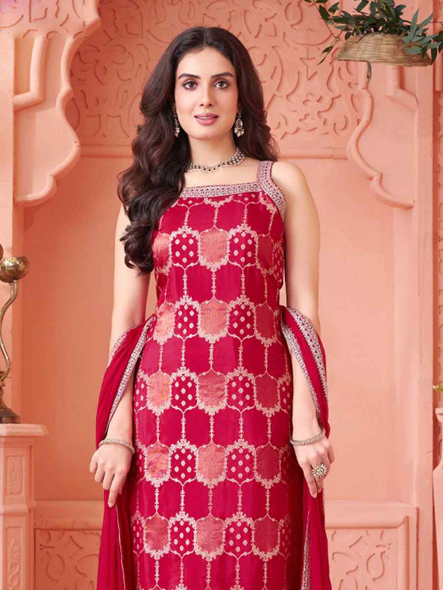 Rani Pink Silk Embroidery Party Wedding Festival Casual Ready Pant Salwar Kameez