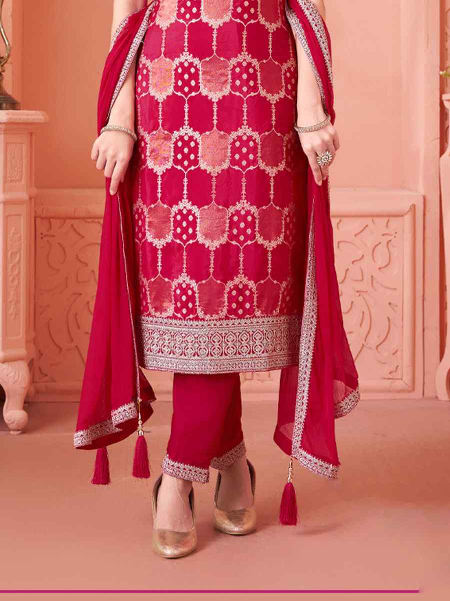 Rani Pink Silk Embroidery Party Wedding Festival Casual Ready Pant Salwar Kameez