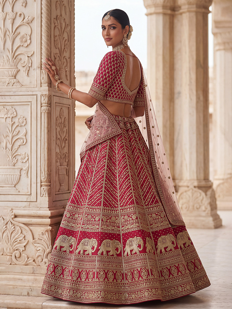 Rani Pink Silk Embroidery Sequins Zari Wedding Reception Party Festival Heavy Border Lehenga Choli