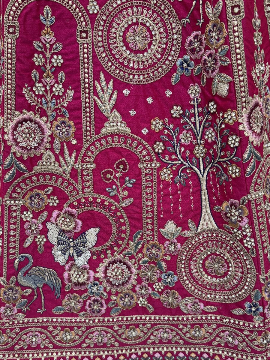 Rani Pink Silk Embroidery Sequins Zari Zardosi Resham Thread Wedding Reception Party Festival Bridal Heavy Border Lehenga Choli