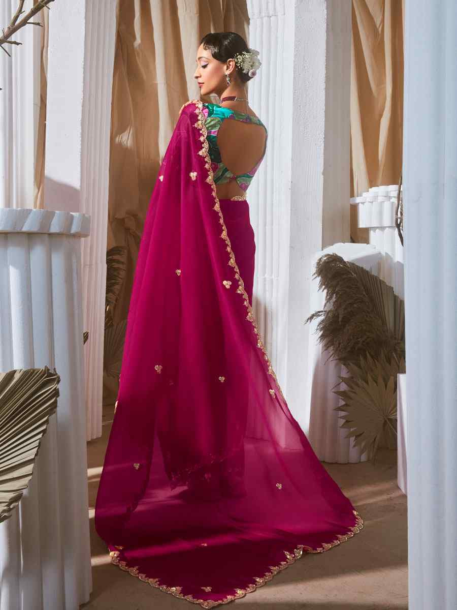 Rani pink Silk Embroidery Traditional Bridal Reception Festival Wedding Fancy Heavy Border Saree