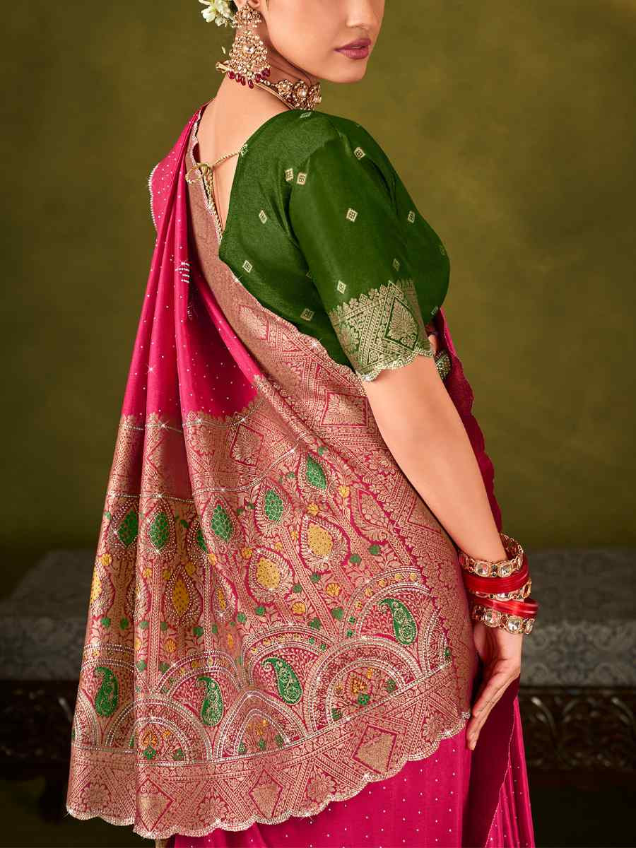 Rani Pink Silk Handwoven Bridal Reception Festival Wedding Fancy Heavy Border Saree