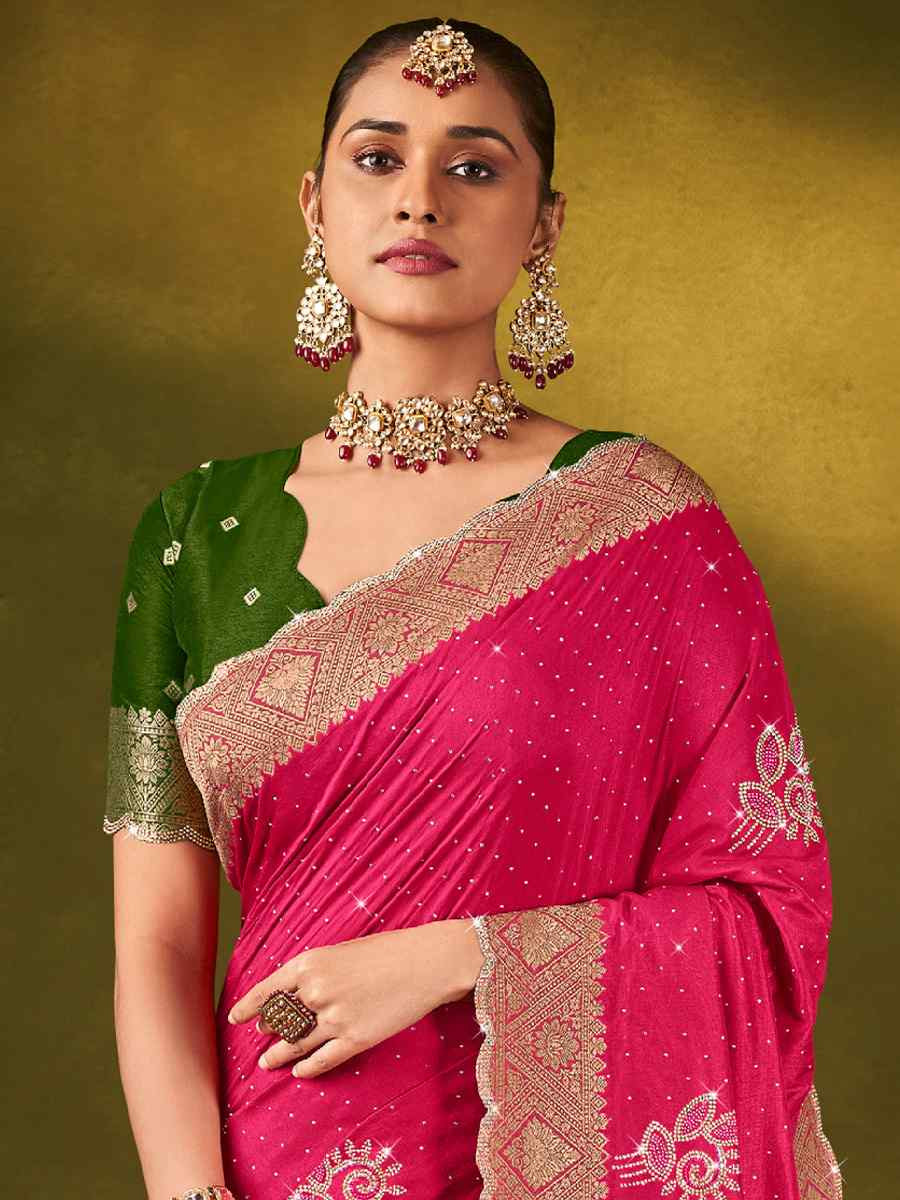 Rani Pink Silk Handwoven Bridal Reception Festival Wedding Fancy Heavy Border Saree