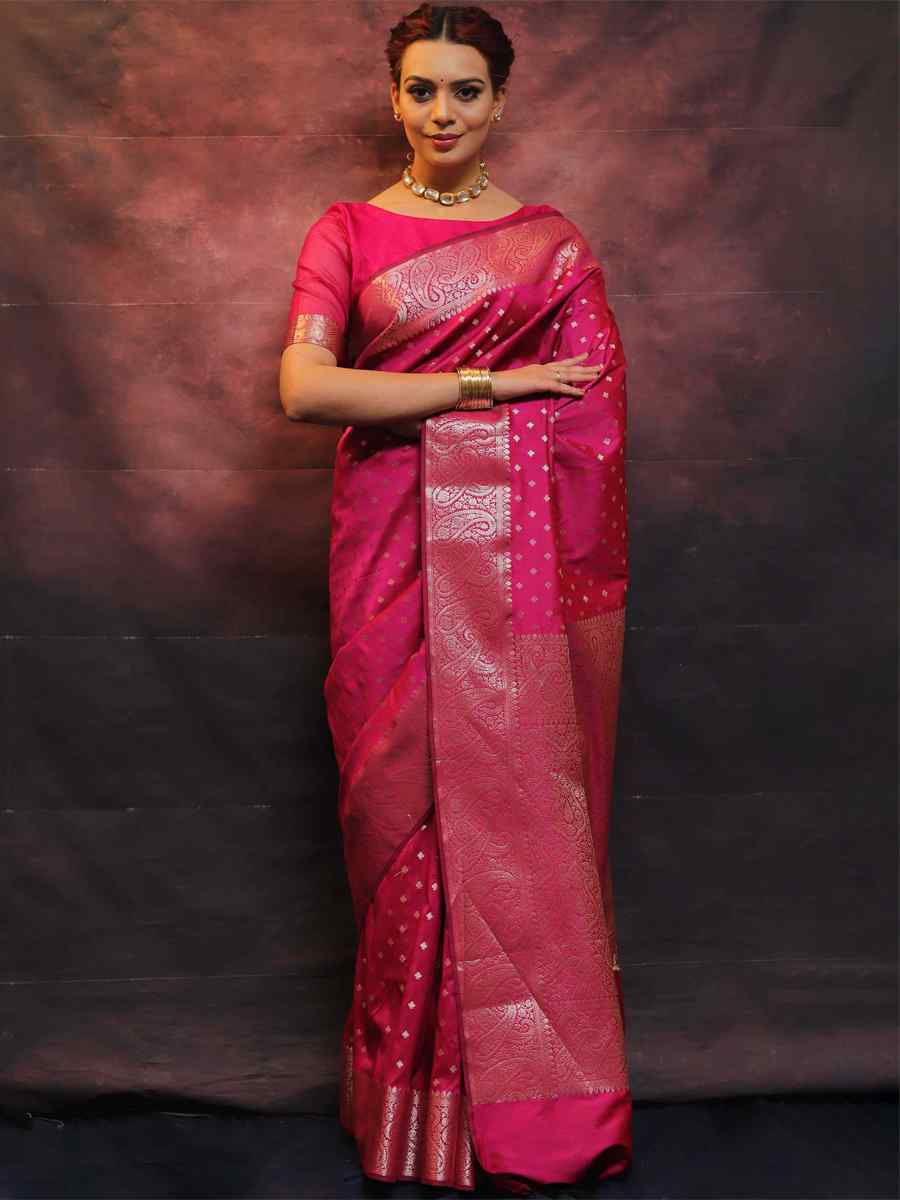 Rani Pink Silk Handwoven Festival Casual Heavy Border Saree