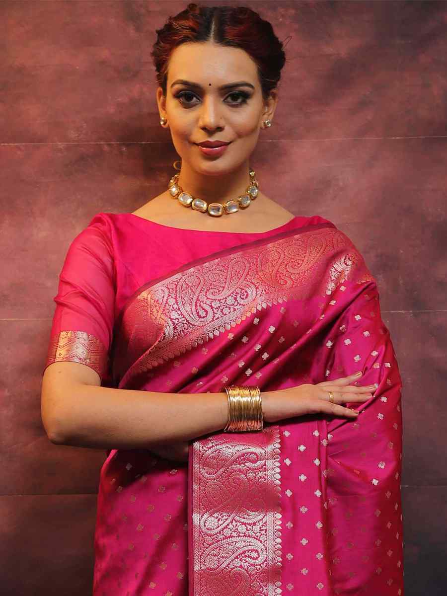 Rani Pink Silk Handwoven Festival Casual Heavy Border Saree