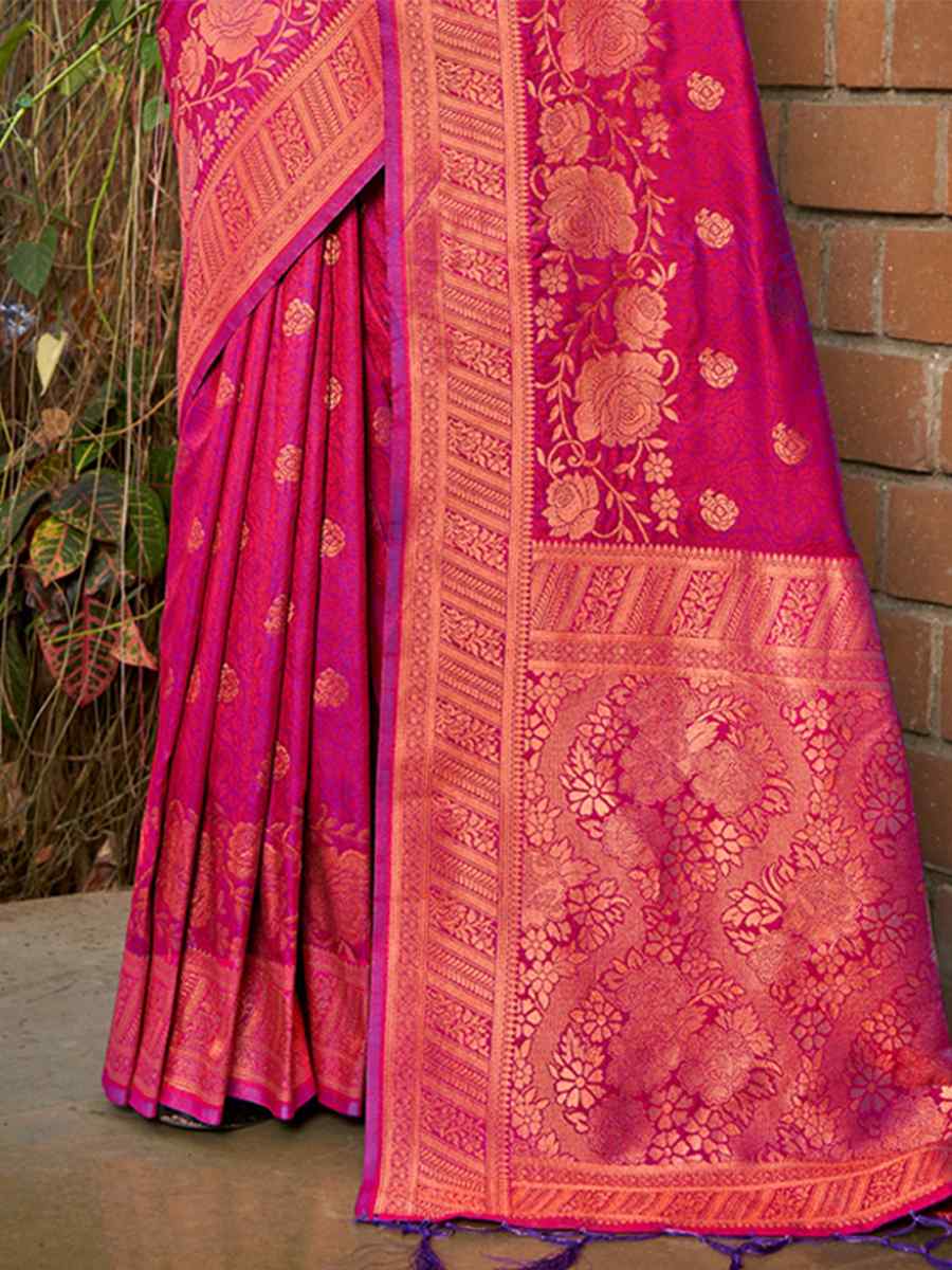 Rani Pink Silk Handwoven Wedding Festival Heavy Border Saree