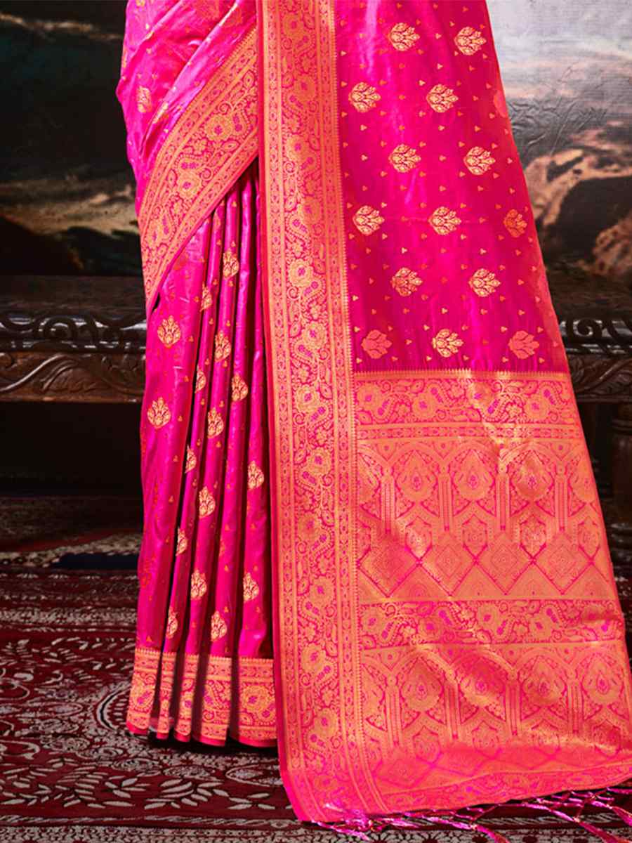 Rani Pink Silk Handwoven Wedding Festival Heavy Border Saree