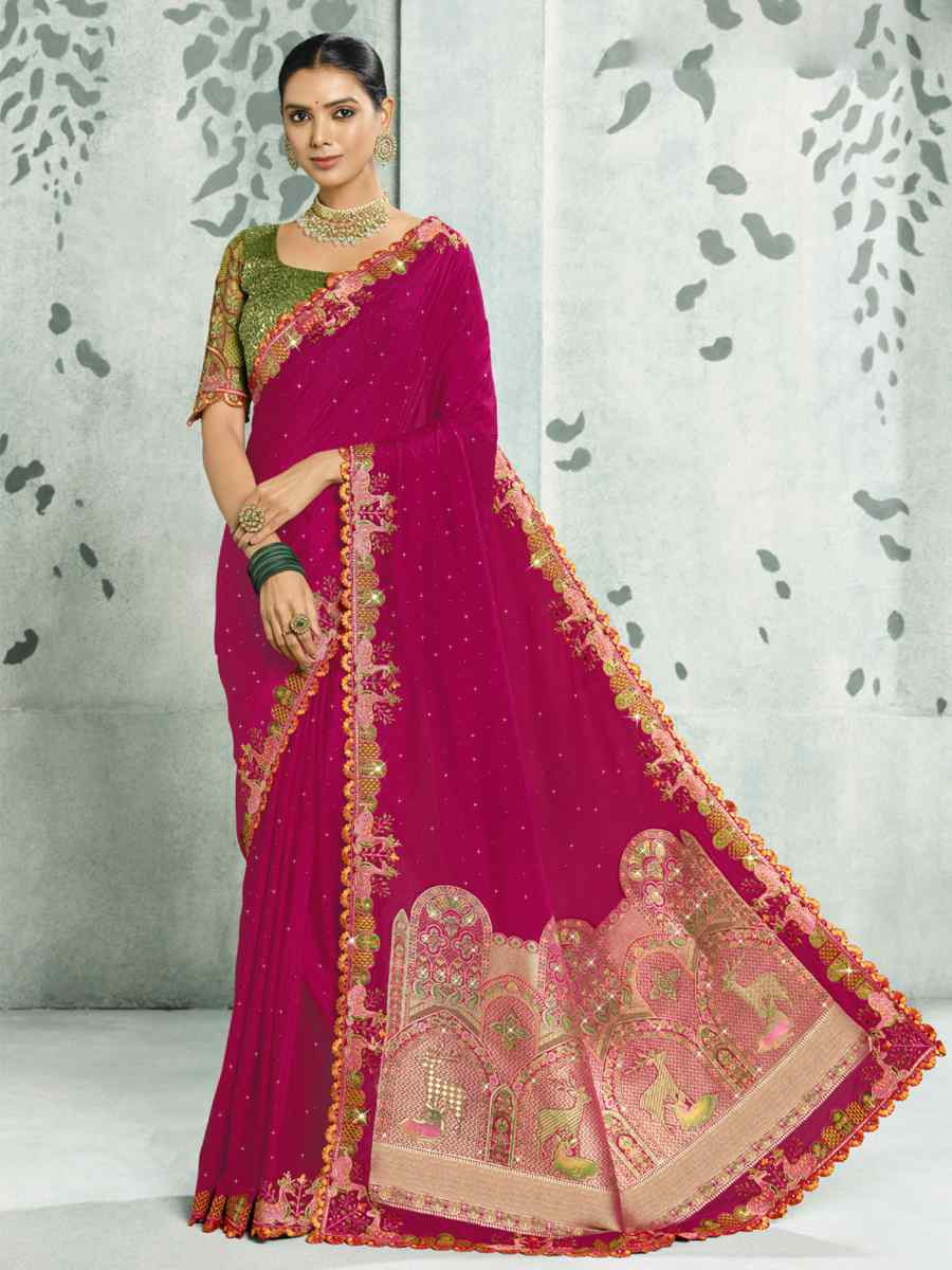 Rani Pink Silk Handwoven with Embroidery Bridal Reception Festival Wedding Fancy Heavy Border Saree