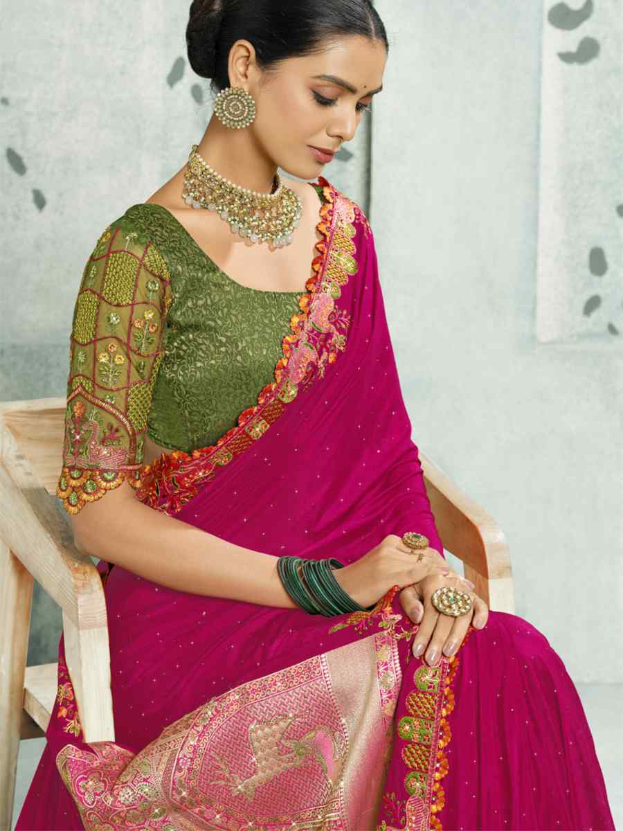 Rani Pink Silk Handwoven with Embroidery Bridal Reception Festival Wedding Fancy Heavy Border Saree