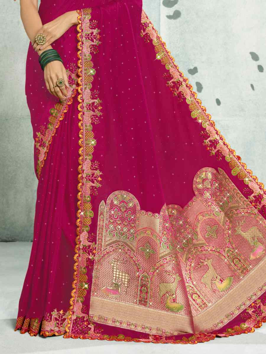 Rani Pink Silk Handwoven with Embroidery Bridal Reception Festival Wedding Fancy Heavy Border Saree