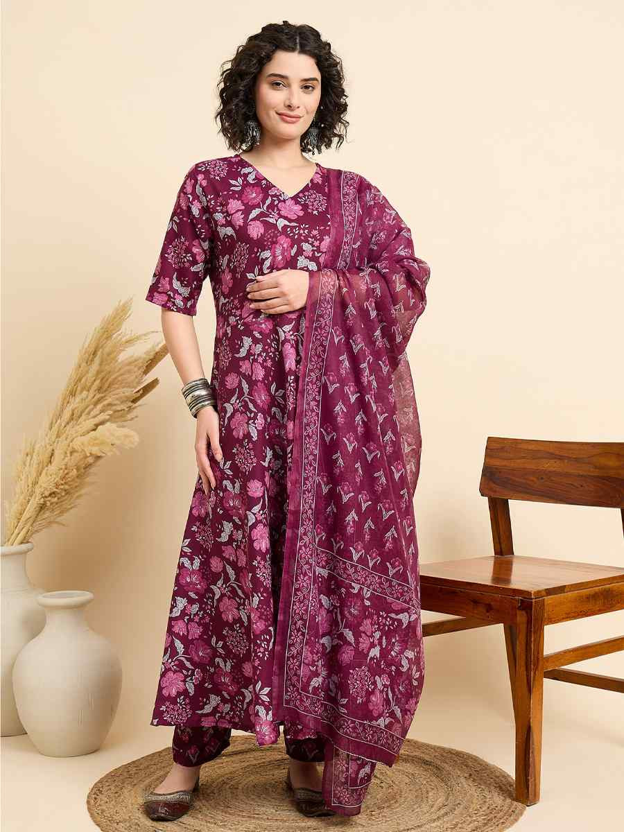 Rani Pink Silk Printed Festival Casual Ready Pant Salwar Kameez