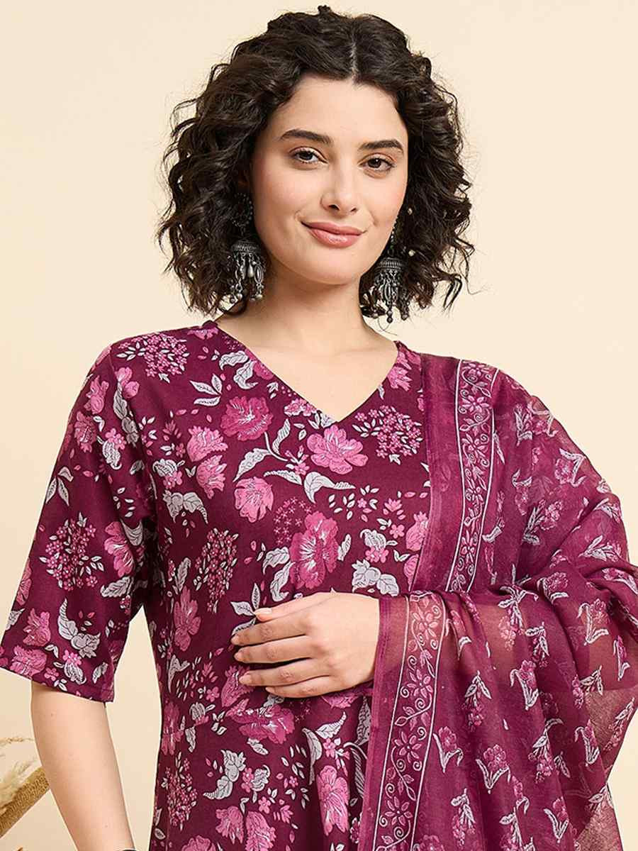 Rani Pink Silk Printed Festival Casual Ready Pant Salwar Kameez