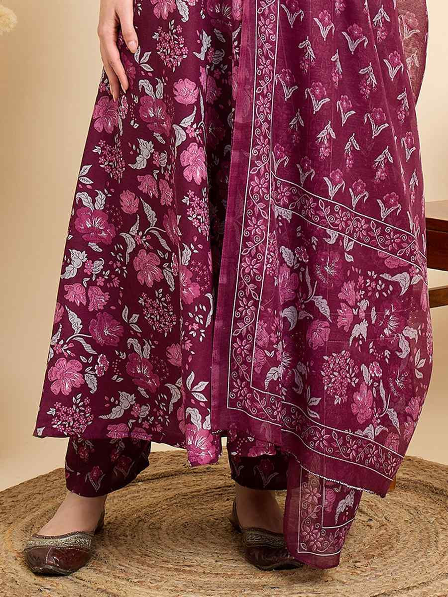 Rani Pink Silk Printed Festival Casual Ready Pant Salwar Kameez