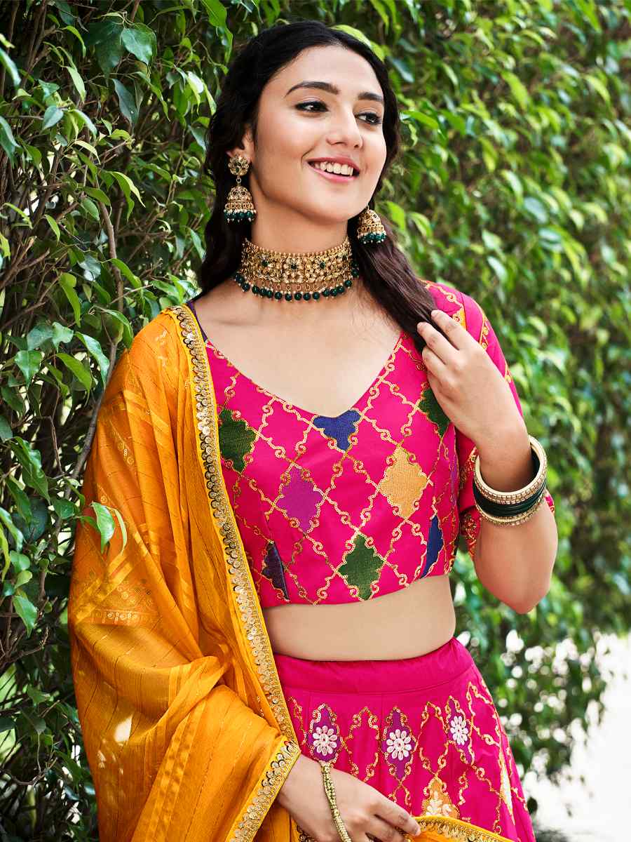 Rani Pink Silk Printed Festival Party Wear Circular Lehenga Choli