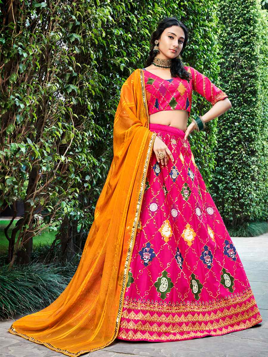 Rani Pink Silk Printed Festival Party Wear Circular Lehenga Choli