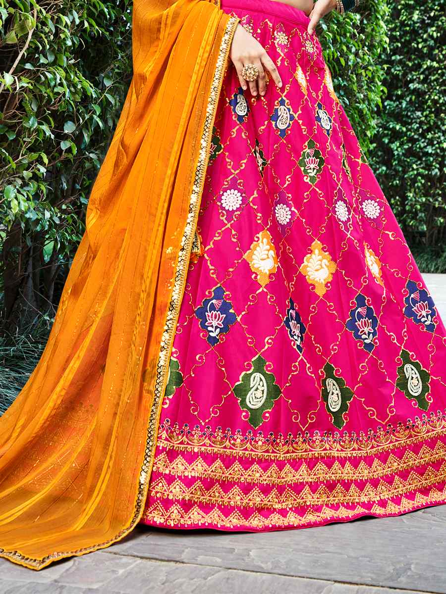 Rani Pink Silk Printed Festival Party Wear Circular Lehenga Choli