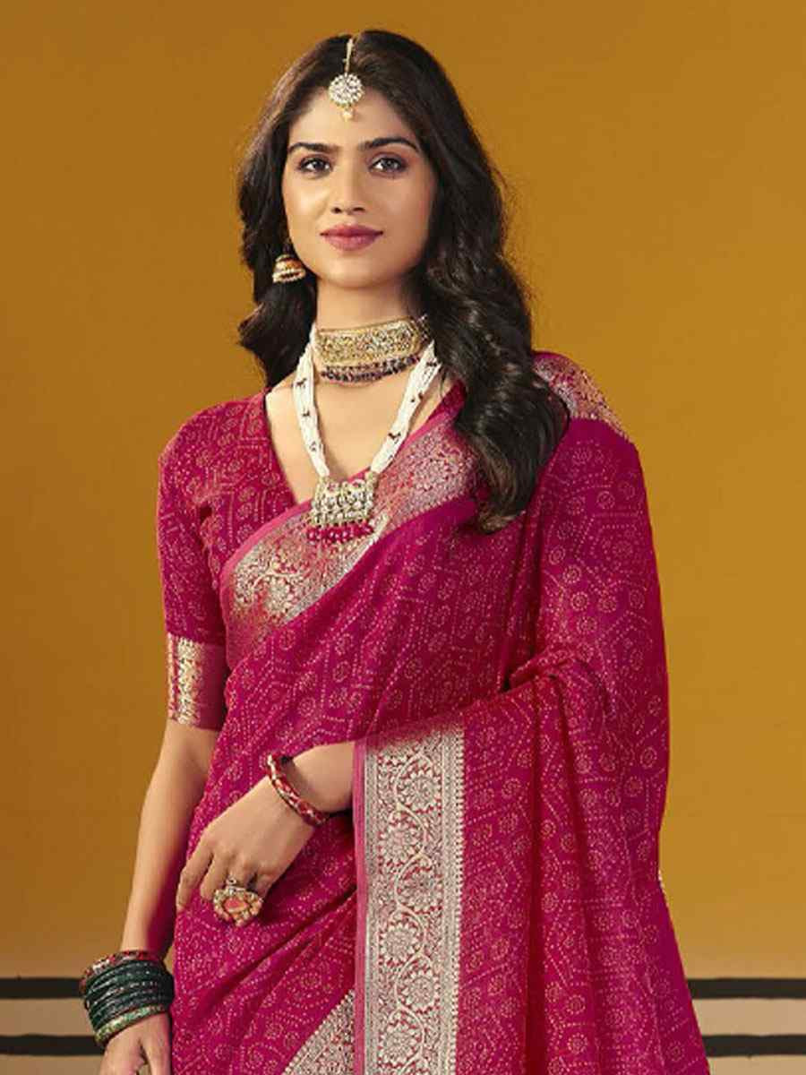 Rani Pink Silk Printed Handwoven Casual Reception Festival Wedding Fancy Classic Style Sarees