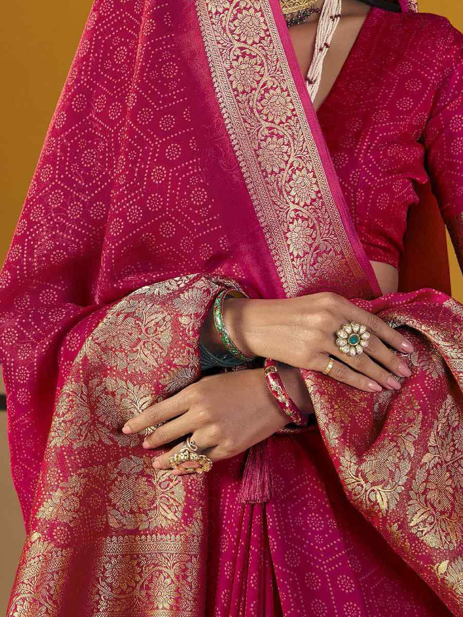 Rani Pink Silk Printed Handwoven Casual Reception Festival Wedding Fancy Classic Style Sarees