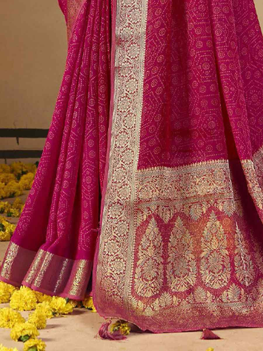 Rani Pink Silk Printed Handwoven Casual Reception Festival Wedding Fancy Classic Style Sarees