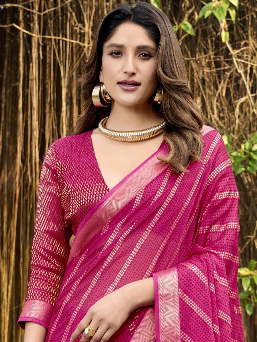 Rani Pink Silk Printed Wedding Reception Party Festival Casual Heavy Border Sarees