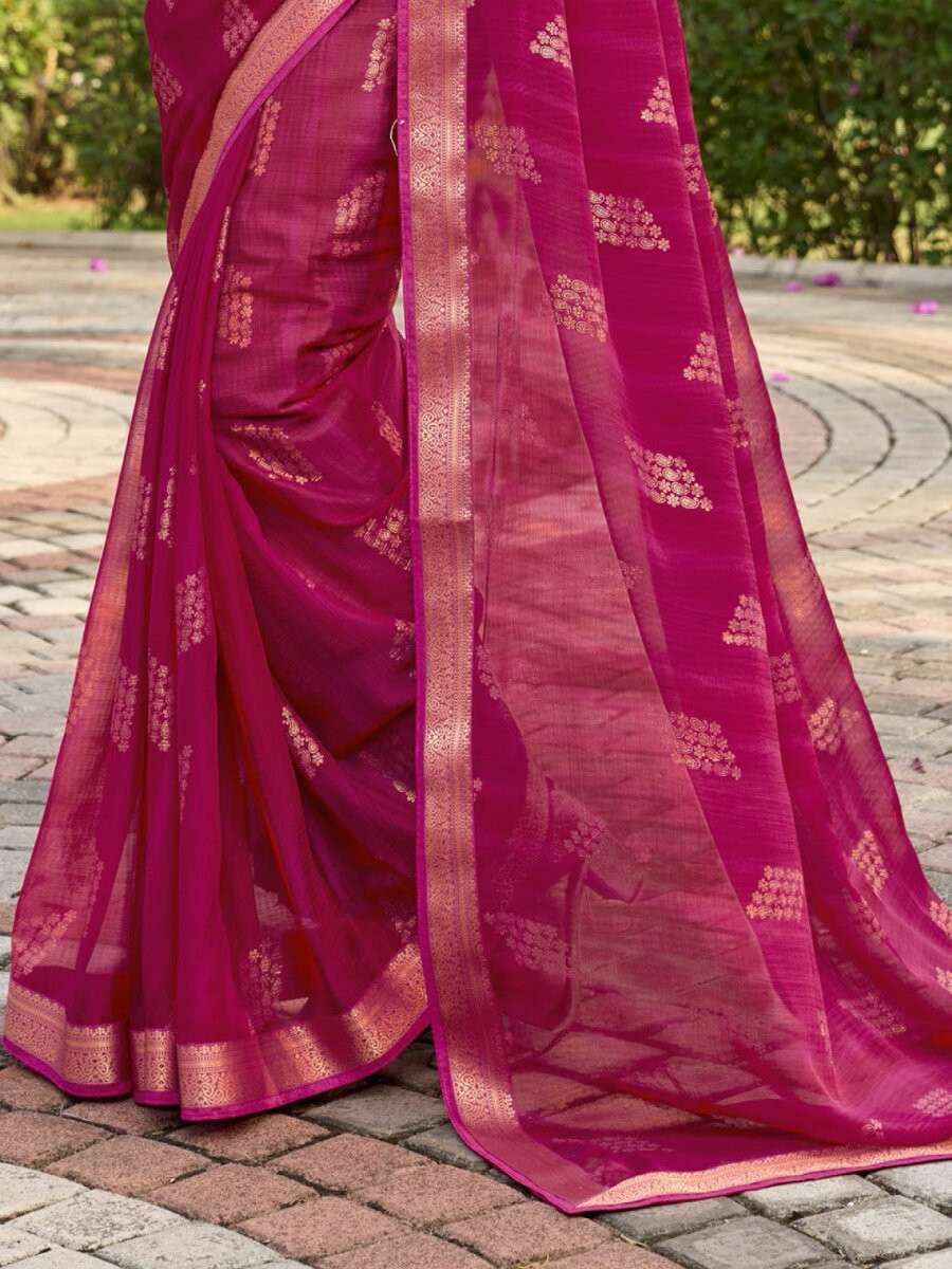 Rani Pink Silk Printed Wedding Reception Party Festival Casual Heavy Border Sarees