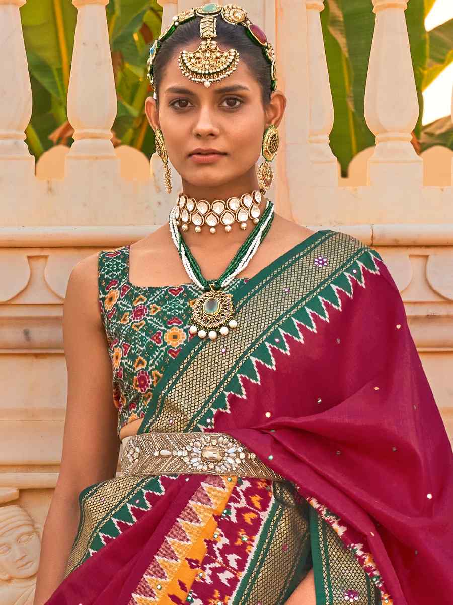 Rani Pink Smooth Patola Printed Casual Festival Contemporary Saree