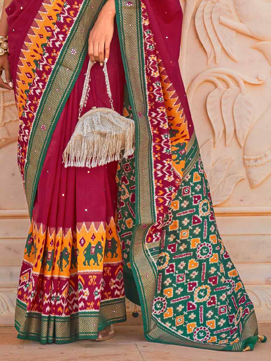 Rani Pink Smooth Patola Printed Casual Festival Contemporary Saree