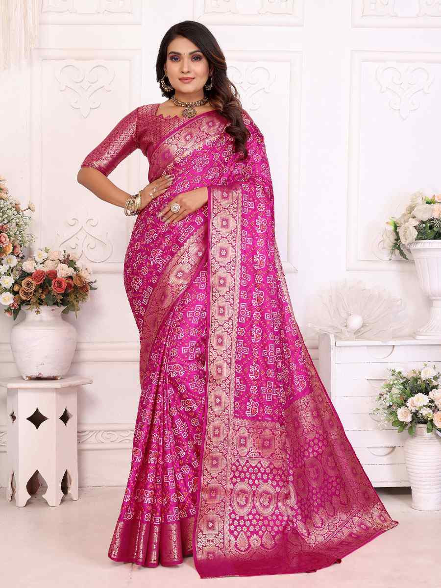 Rani Pink Soft Satin Silk Handwoven Festival Wedding Fancy Heavy Border Saree