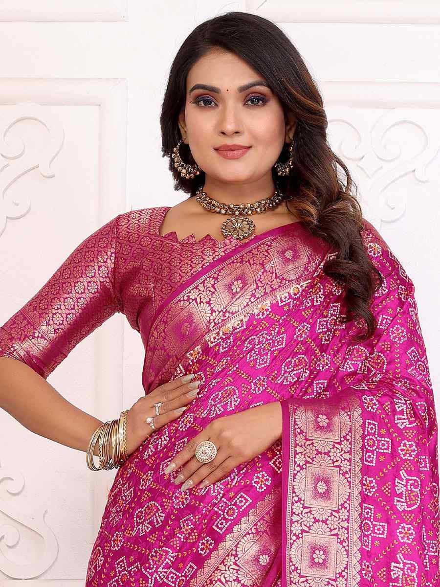 Rani Pink Soft Satin Silk Handwoven Festival Wedding Fancy Heavy Border Saree
