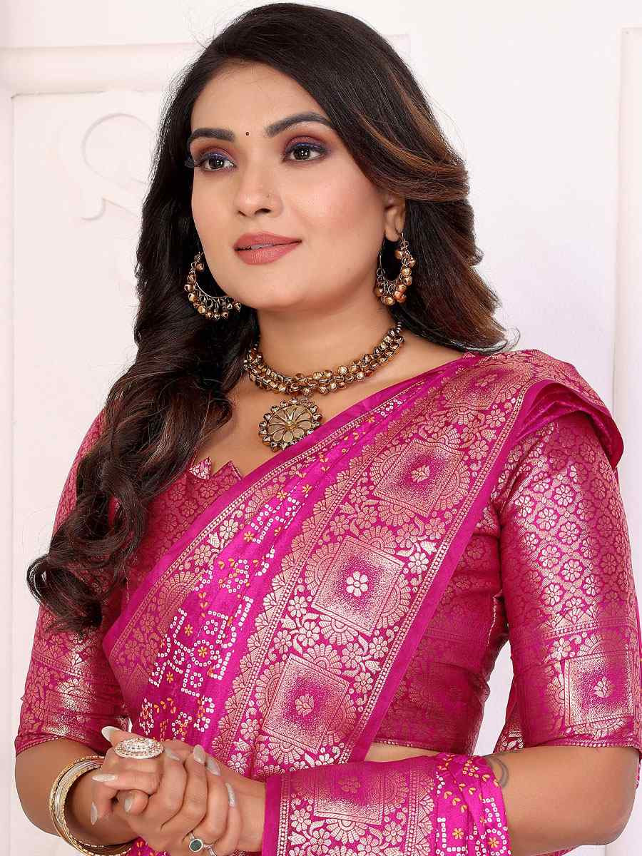 Rani Pink Soft Satin Silk Handwoven Festival Wedding Fancy Heavy Border Saree