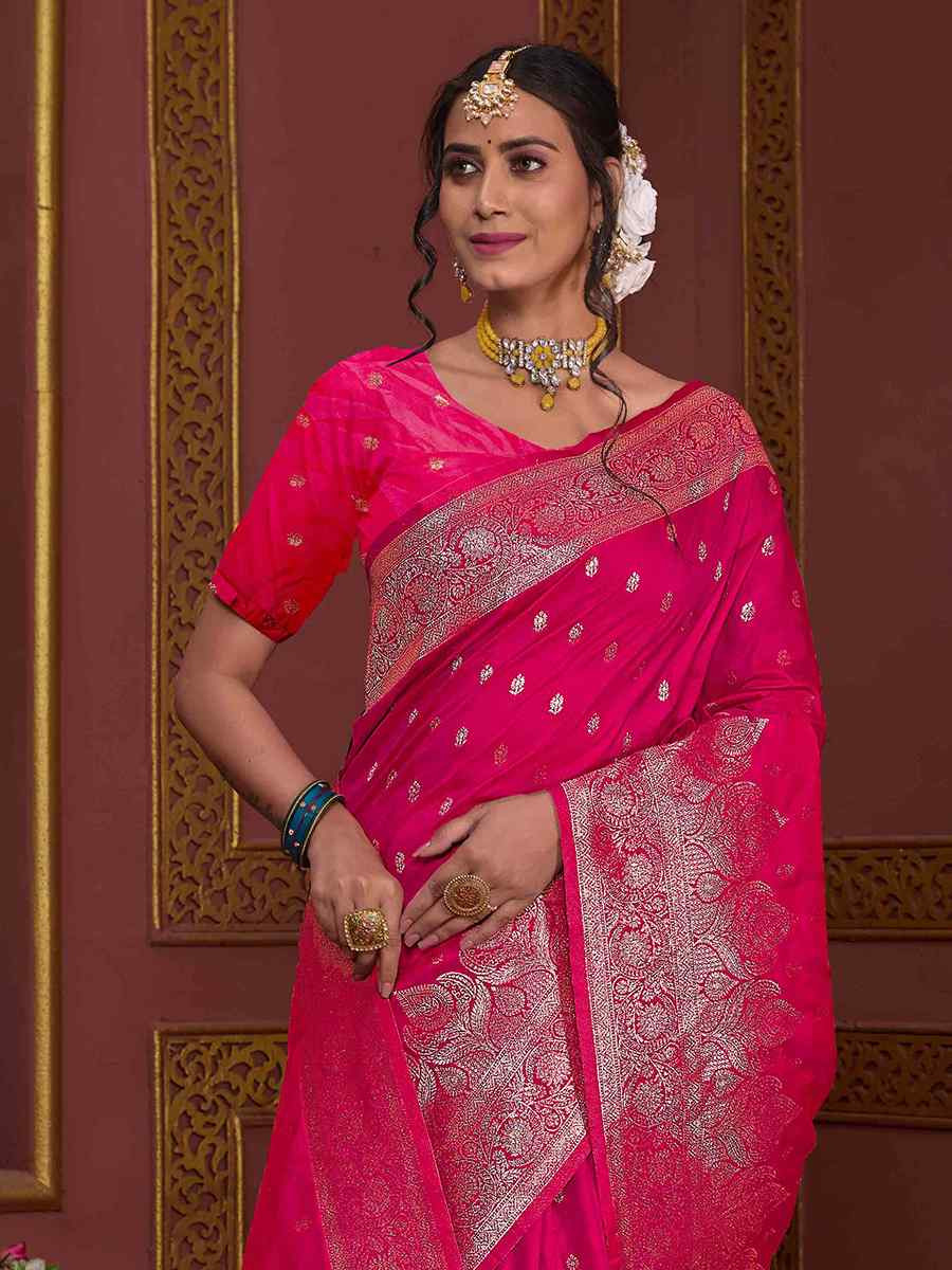 Rani Pink Soft Silk Handwoven Festival Wedding Fancy Heavy Border Saree