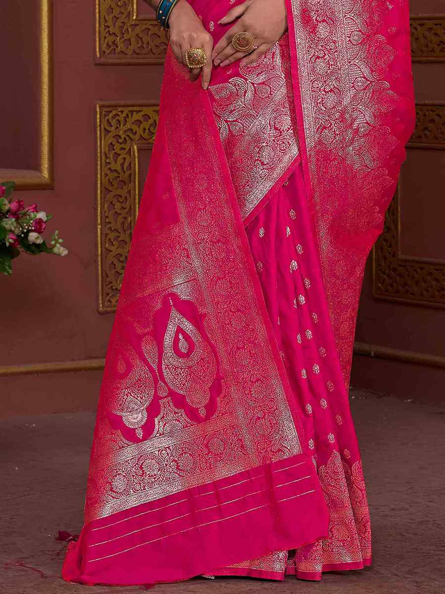 Rani Pink Soft Silk Handwoven Festival Wedding Fancy Heavy Border Saree