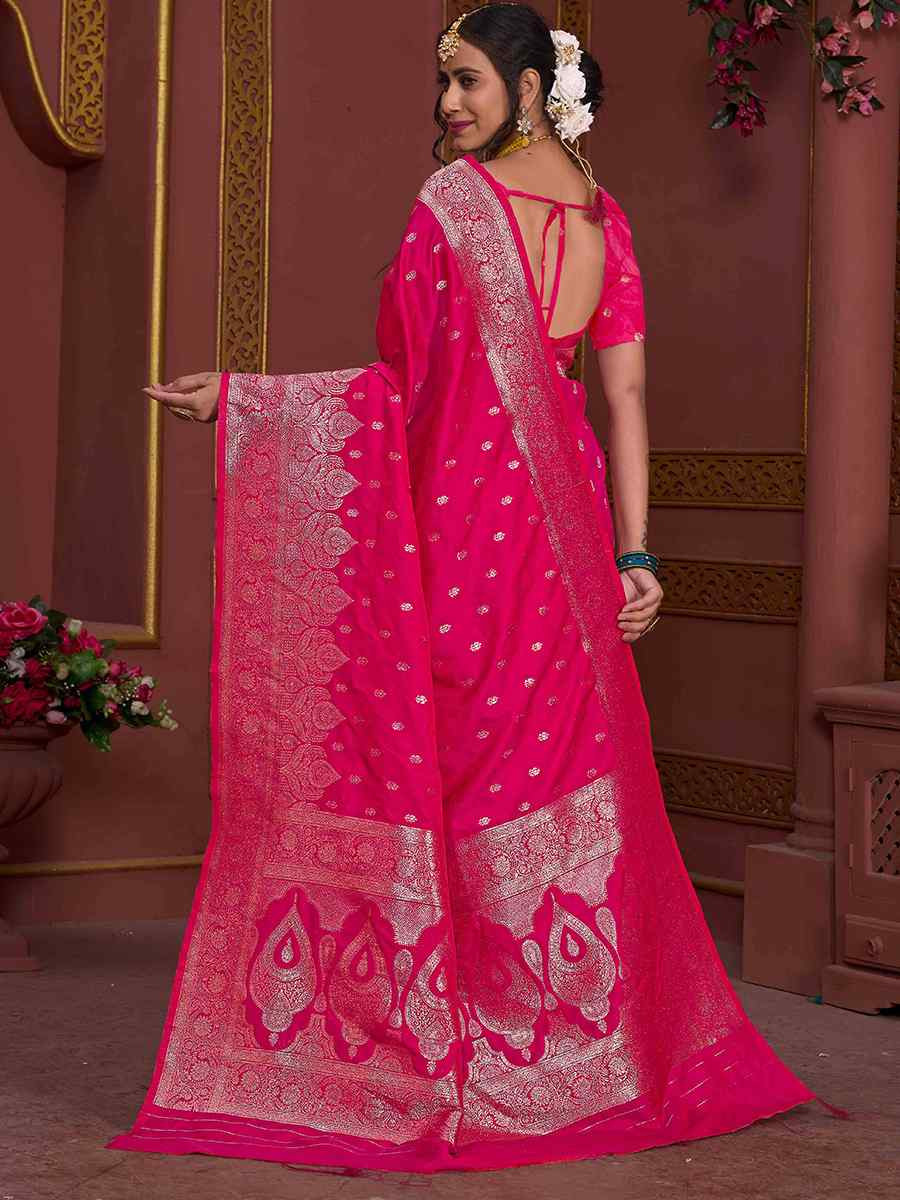 Rani Pink Soft Silk Handwoven Festival Wedding Fancy Heavy Border Saree