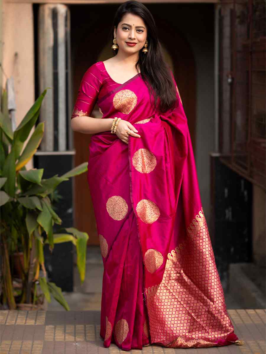 Rani Pink Soft Silk Handwoven Wedding Festival Heavy Border Saree