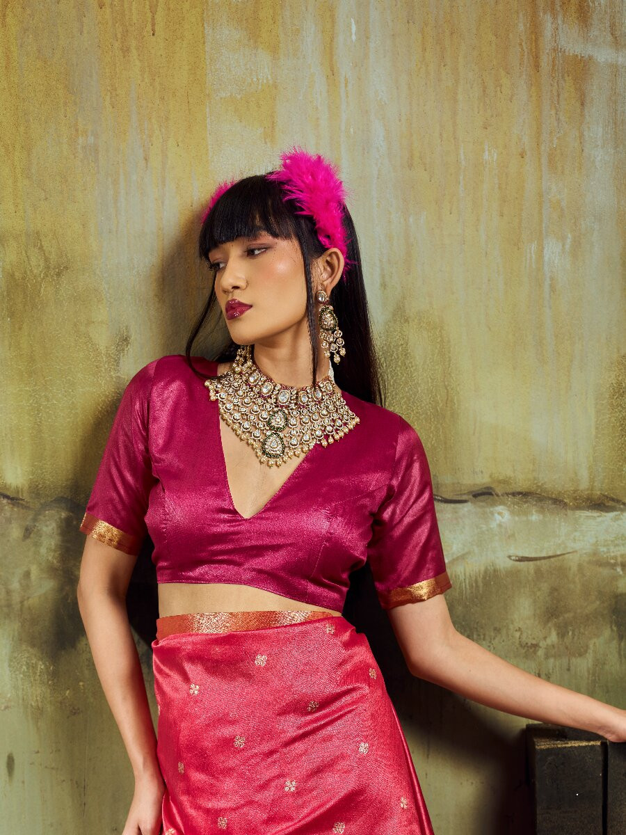 Rani Pink Tussar Silk Handwoven Weaving Wedding Reception Party Festival Heavy Border Sarees