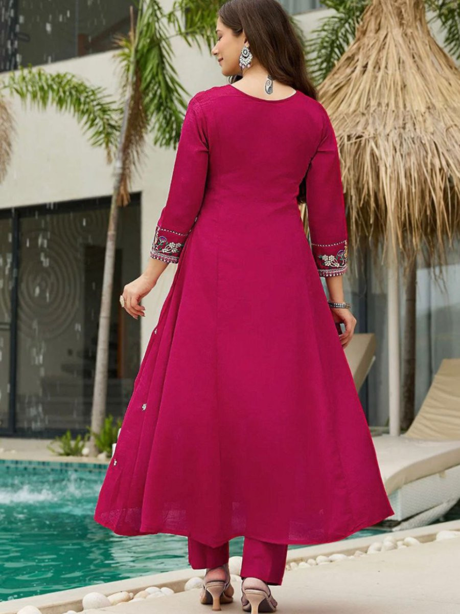 Rani Pink Vichitra Silk Embroidery Sequins Wedding Party Festival Casual Ready Pant Salwar Kameez